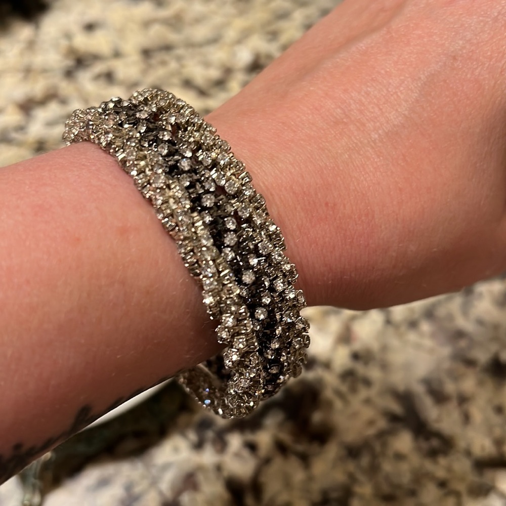Silver Rhinestone Bangle Bracelet - Picture 4 of 4